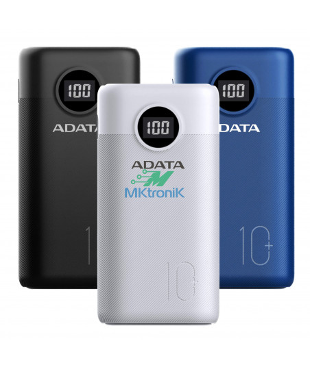 BATERIA DE RESPALDO POWER BANK ADATA / 10,000 mAh / 2 USB 1A, 1 USB C / INDICADOR DE CARGA DIGITAL