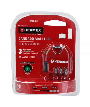 CANDADO MALETERO DE COMBINACION / 36 MM / BLISTER / HERMEX