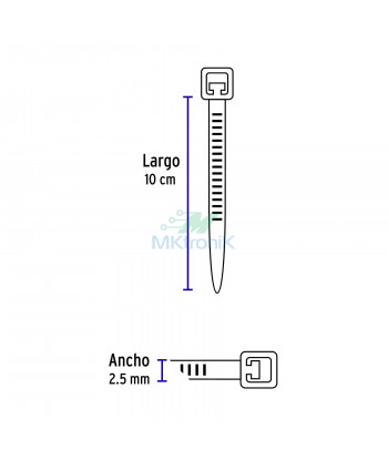 PAQUETE 100 CINCHOS DE PLASTICO 10CM / 18 lb, 100 x 2.5 mm / AZUL