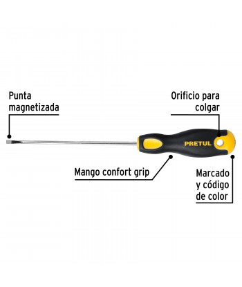 DESARMADOR CABINET PLANO 1/8 X 4", MANGO COMFORT GRIP, PRETUL
